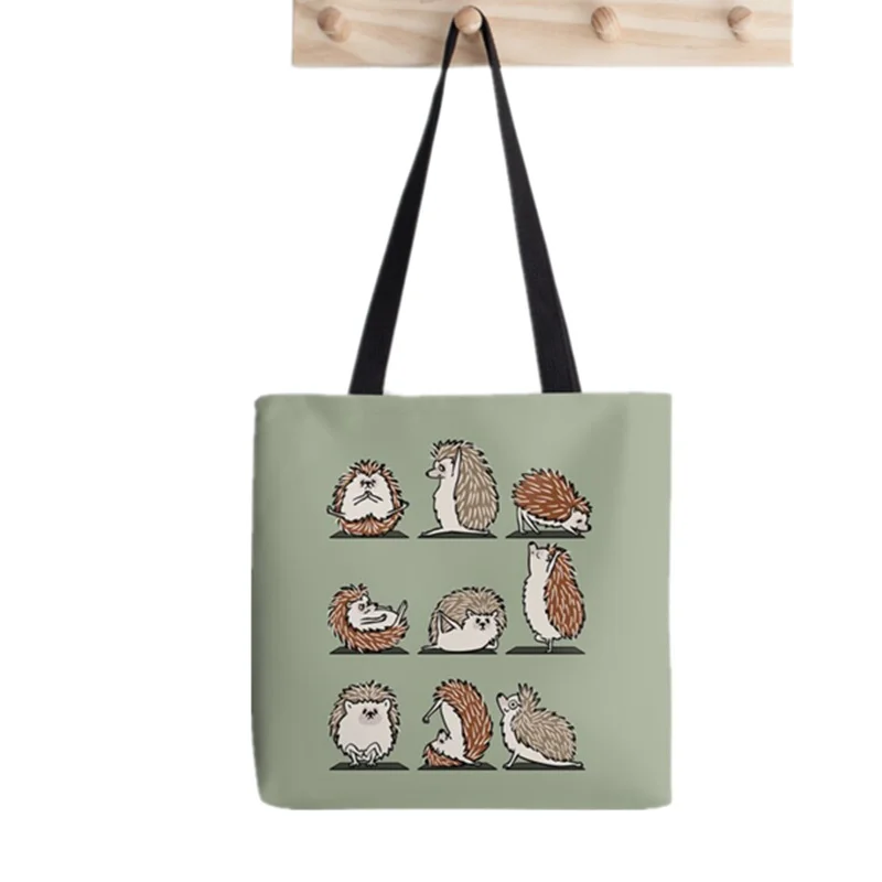 

2021 Shopper Hedgehog Yoga Tote Bag Print Tote Bag women Harajuku shopper handbag girl Shoulder shopping bag Lady Canvas Bag