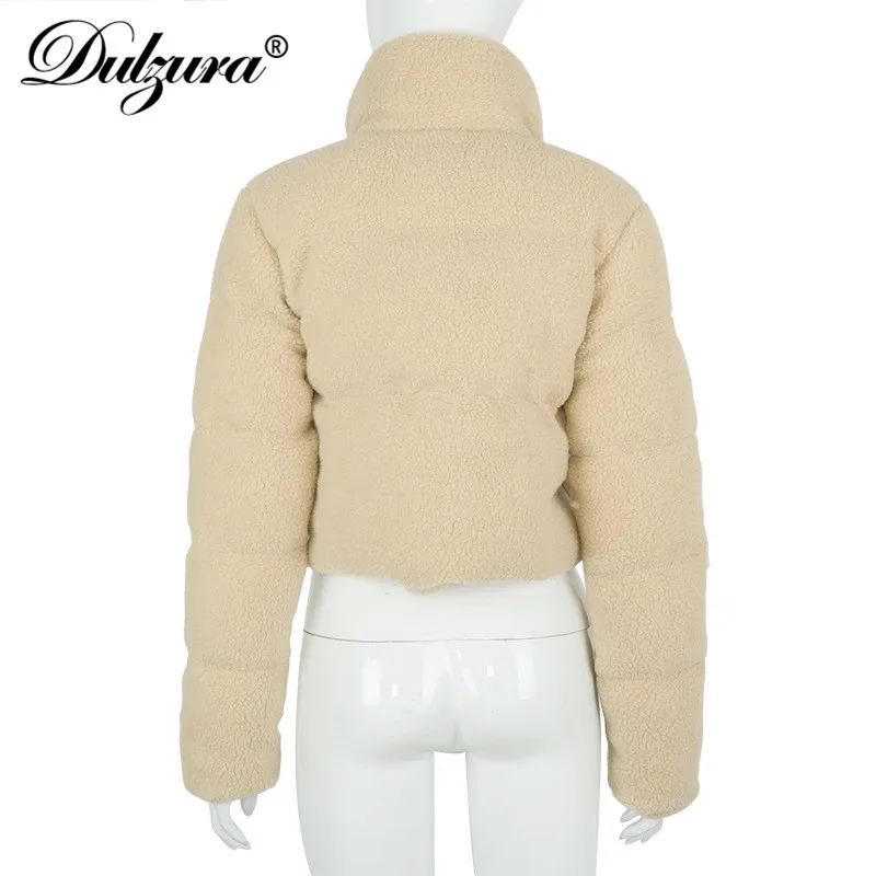 

Dulzura Lambswool Teddy Women Long Sleeve Padded Jacket Crop Top Solid Zipper Oversize Loose Warm Streetwear 2020 Winter Outwear