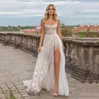 Пляжные свадебные платья, корсет с высоким разрезом, тюль, богемные кружевные халаты с аппликацией, свадебные платья с открытой спиной