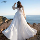 LORIE элегантные кружевные свадебные платья с длинными рукавами-фонариками, V-образным вырезом и открытой спиной, женское привлекательное ТРАПЕЦИЕВИДНОЕ ПЛАТЬЕ