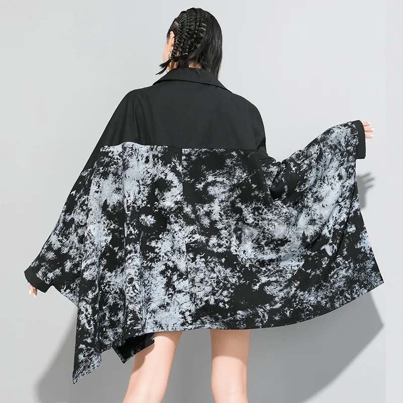 Модный уличный кардиган на молнии с лоскутным принтом ветровка рукавами летучая