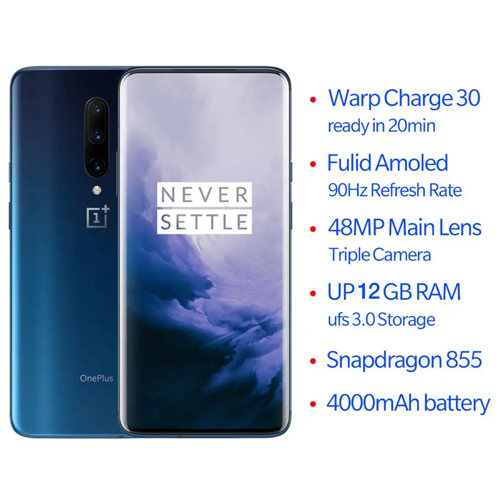 Чехол из ПВХ для OnePlus 7 Pro 6/8/12G Оперативная память 128/256G Встроенная память глобальная версия FULID AMOLED 6,6" Snapdragon 855 48MP Камера Warp заряжайте 30 UFS 3,0 чехол для телефона