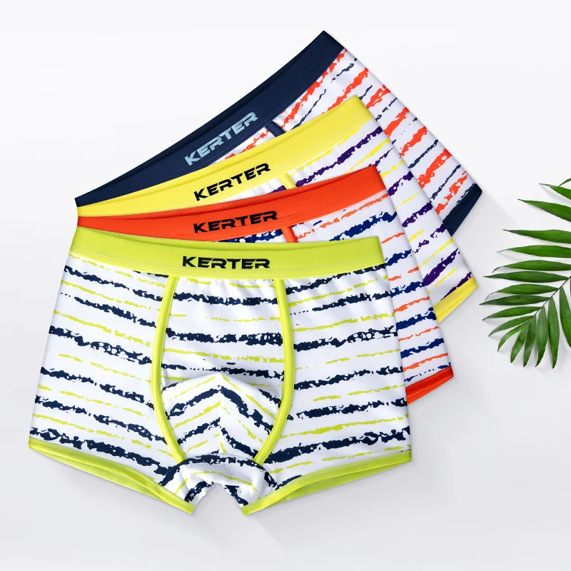 B&oacute;xer de algod&oacute;n para ni&ntilde;os y adolescentes, ropa interior a rayas, pantalones cortos transpirables, 16T, 4 unids/paquete-0