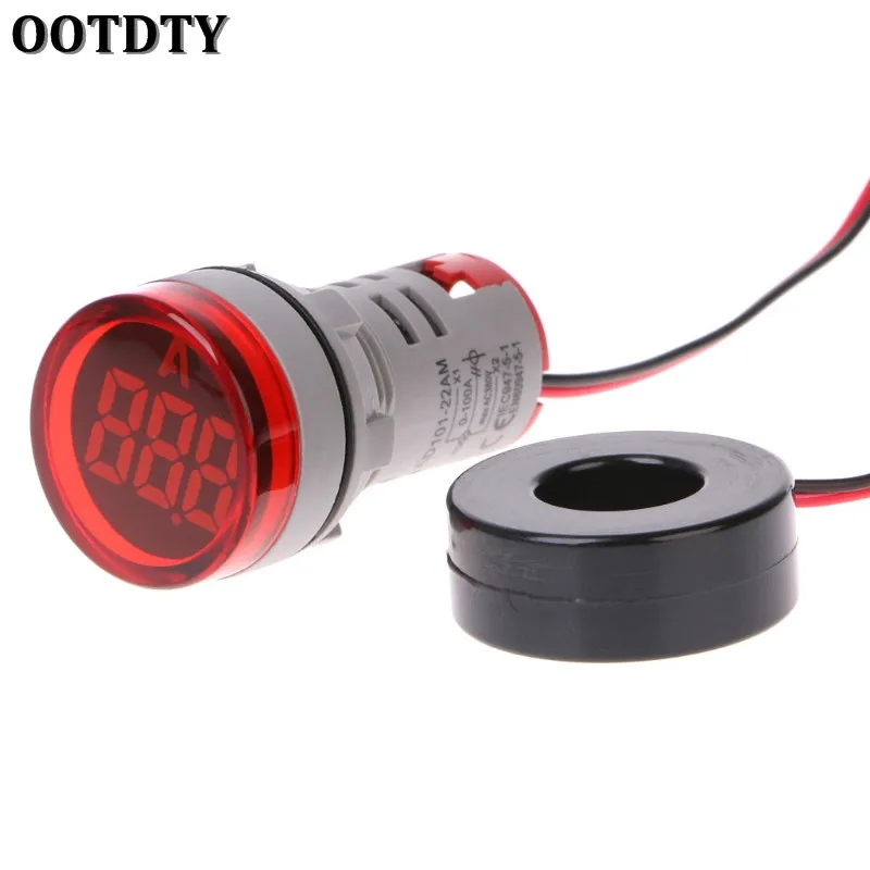 Красный 220V AC 22mm Digital Display Ampermeter Monitor Current Indicator Signal Light Ammeter Tester Measuring 0-100A Ampere Meter - Цвет: Красный
