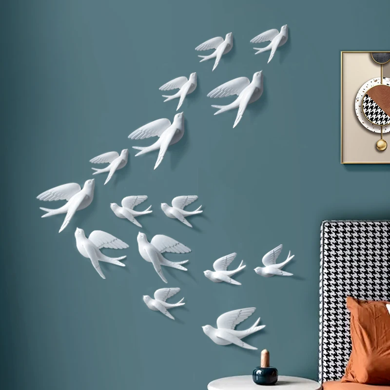Decoración de pared de pájaro 3D creativa, estatua de golondrina de resina, pegatinas de pared para el hogar, sala de estar, TV, artesanías colgantes