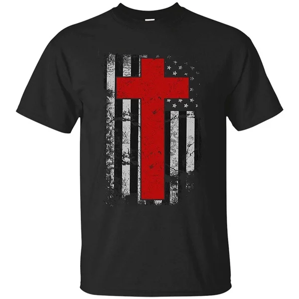 

Summer t-shirts Vintage Distressed USA Flag Christian Short Sleeve T-Shirt