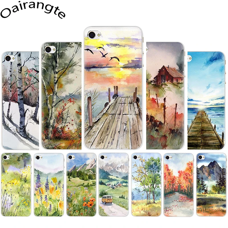 Твердый чехол для телефона с акварельными рисунками пейзажа iphone 5 5s 5C SE 2020 6 6s 7 8 plus