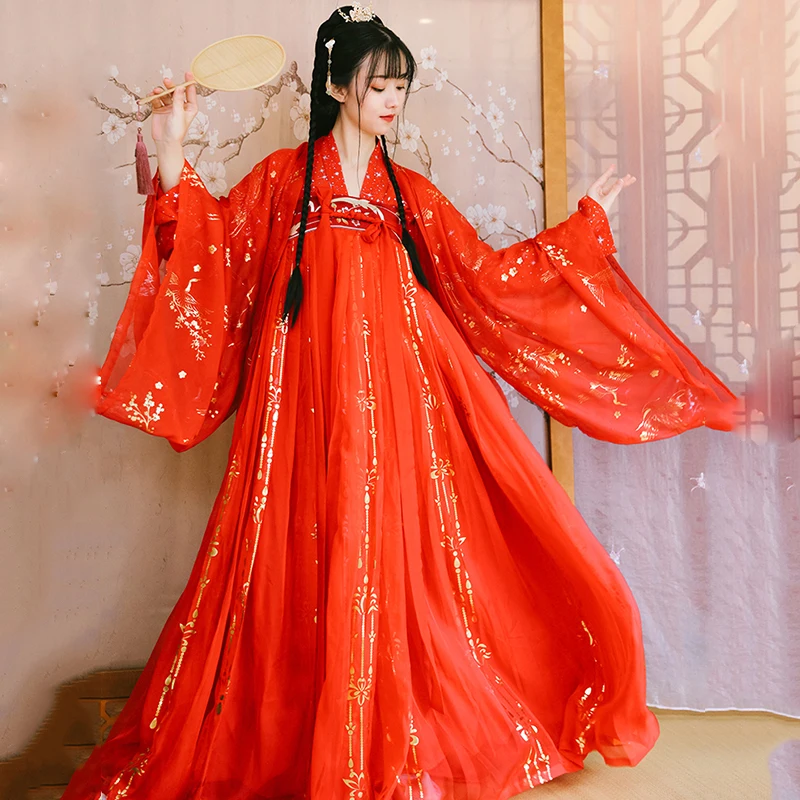 Женское традиционное китайское платье Hanfu красное сказочной принцессы восточные