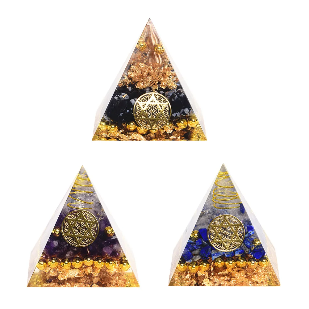 

Hexagram Amethyst Crystal Orgonite Pyramid Ornament Energy Recovering Healing Chakra Peridot Reiki Crystal Meditation Tool