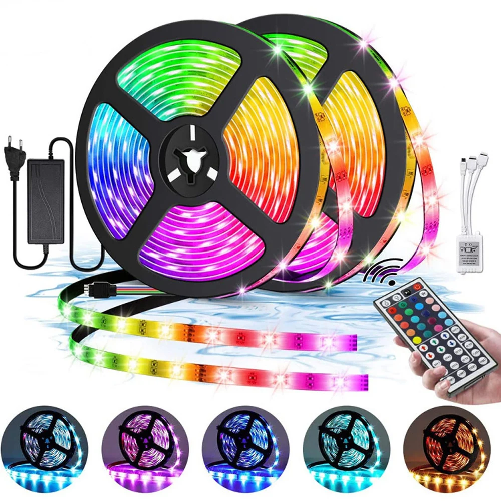 

LED Strip Light RGB 5050 SMD 2835 Flexible Waterproof Tape Led Ribbon Led Strip 5M 10M 15M DC 12V Remote Control+Adapter