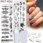 Пластины для стемпинга ногтей, 9 шт.компл., геометрические кружева, цветок, листья, скребок, губка, инструменты пластина с изображениями для нейл-арта