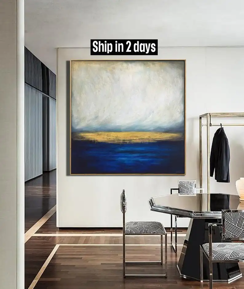 

32х32 Большая картина маслом оригинальный Canvas голубое Абстрактная живопись покраска серого закат живопись Современное абстрактное искусств...