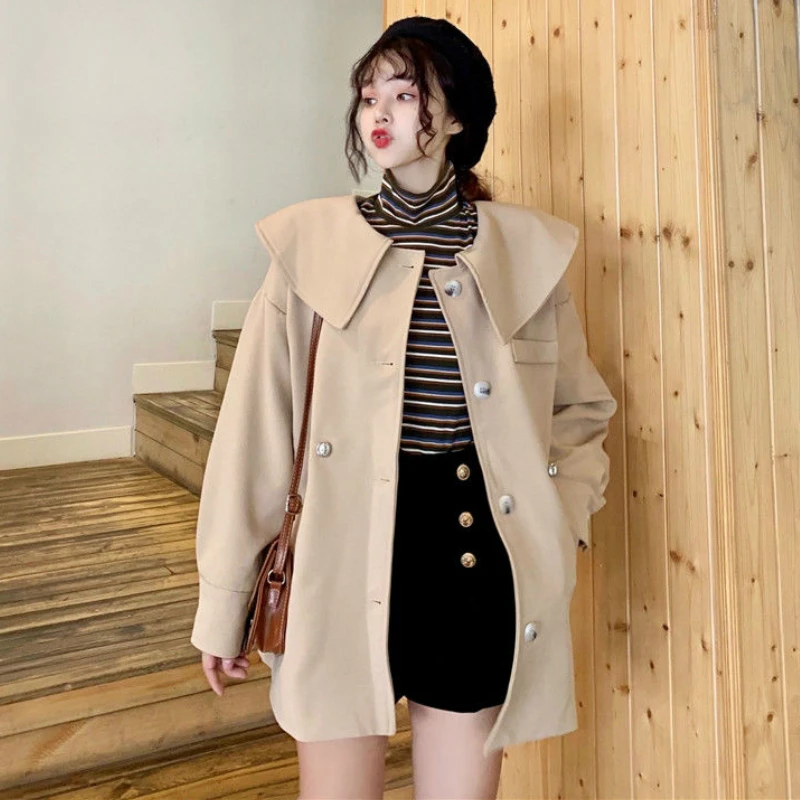 Женские Тренч тонкий регулируемый пояс с воротником в стиле Питер Пэн Милая
