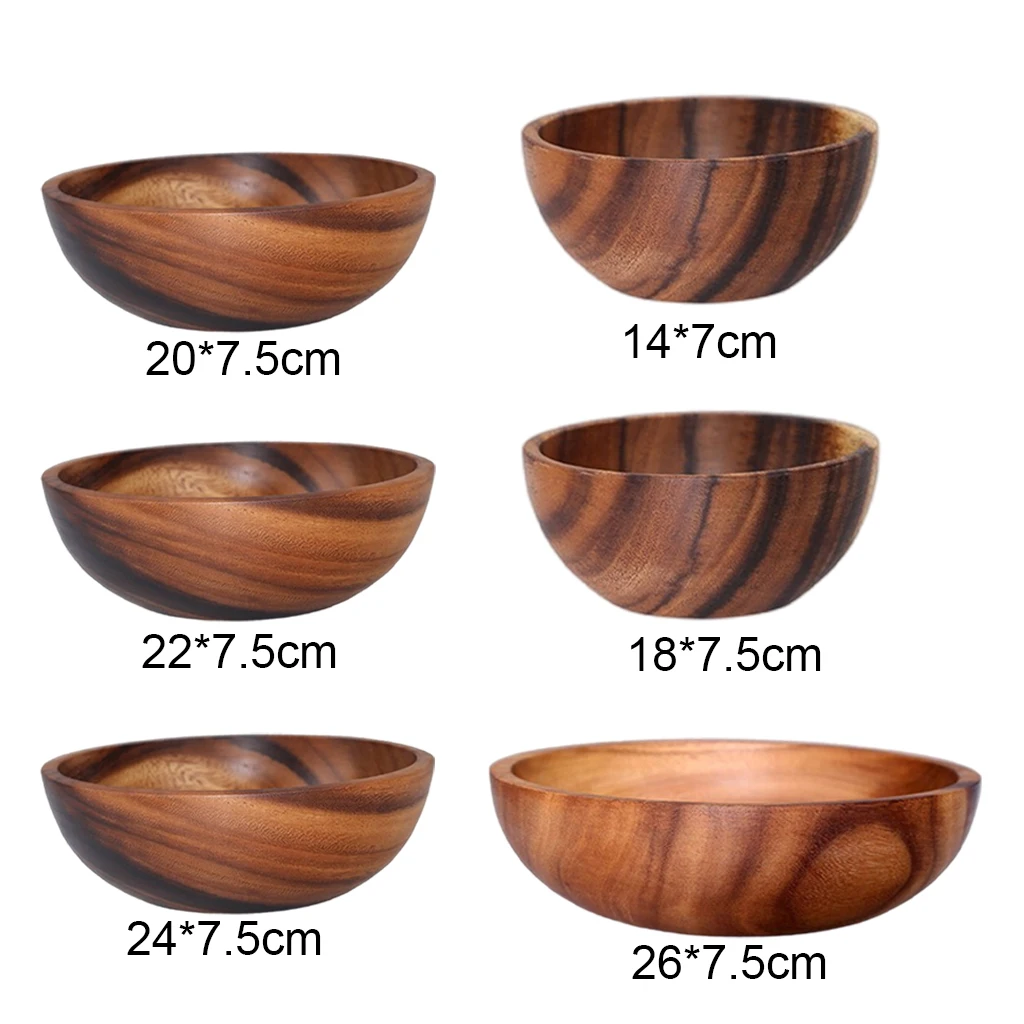 

Round Acacia Wood Bowl Sauce Pasta Cereal Rice Soup Noodle Serving Bowl Kitchen Restaurant Dinnerware Serveware Tableware Decor