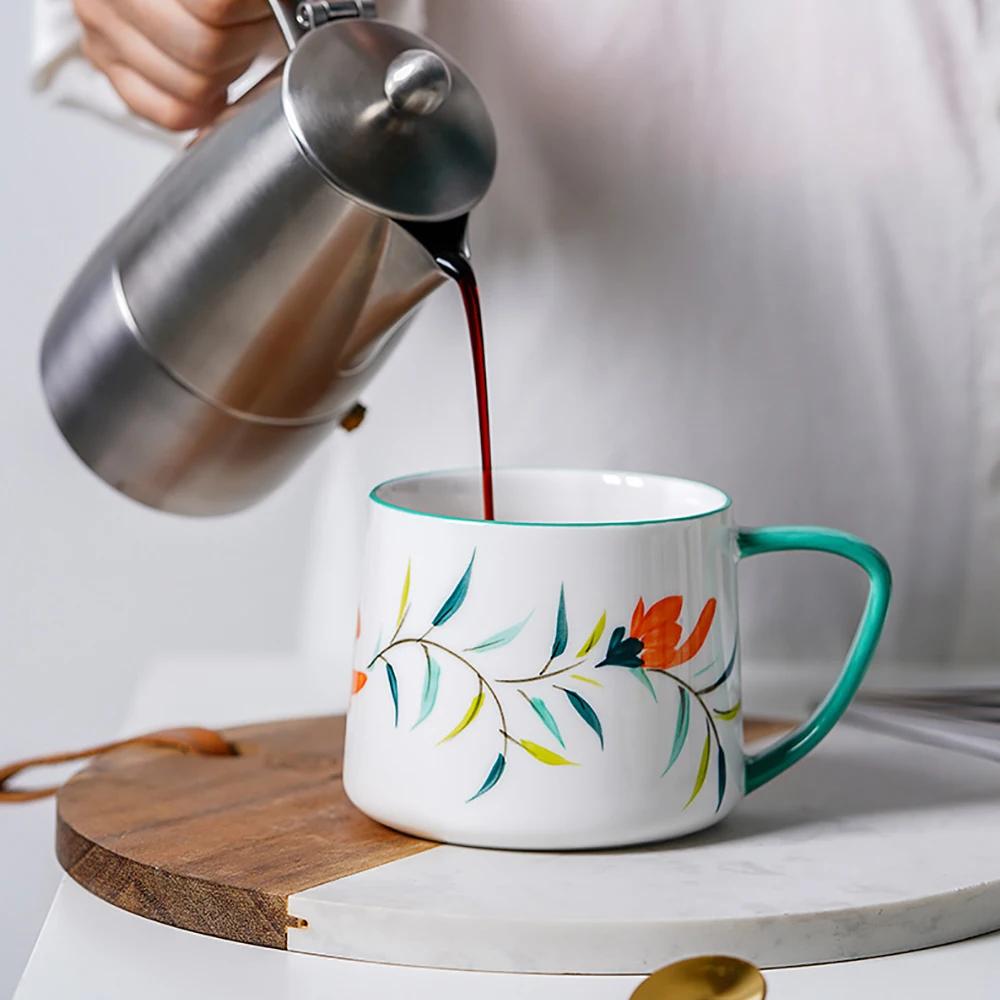Милая керамическая молочная чашка с ручной росписью 320 мл кофейная кружка