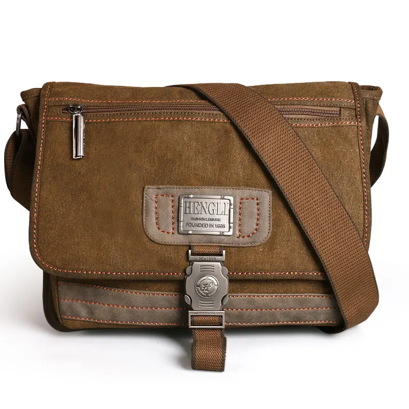 Retro New Men Canvas Shoulder Bag Retro Wear-Resistant Messenger Bag Neutral Casual Bags Set