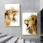 Nordic акварель свирепый лев, африканские львы и львица картины на холсте принты животных плакаты, постеры для домашнего декора Гостиная