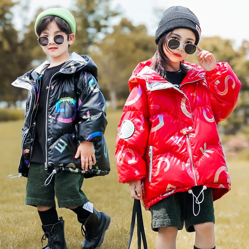 

2021 fashion foreign children's down jacket new children's warm cotton padded jacket middle school children's colorful hooded do
