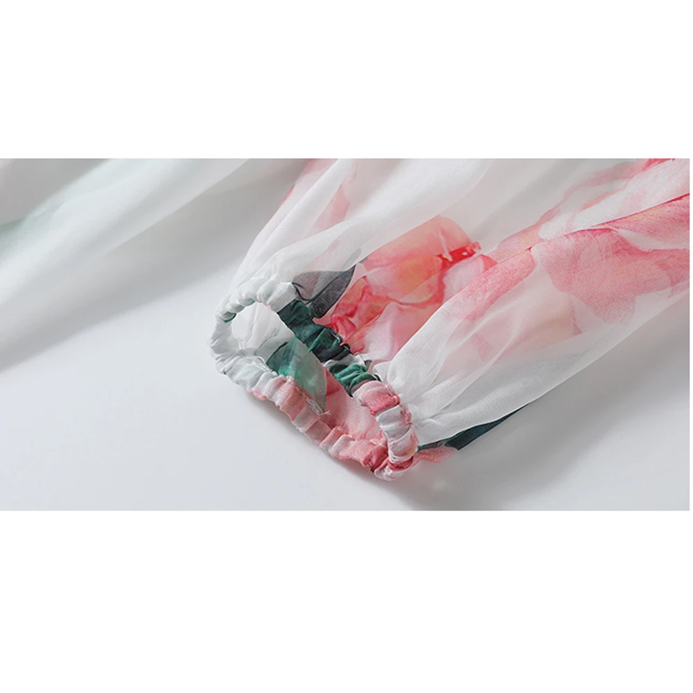 

Simgent Silk Print Dress Women Summer Fashion Beach Bow Neck Three Quarter Sleeve A Line Midi Long Dresses Vestidos SG1617