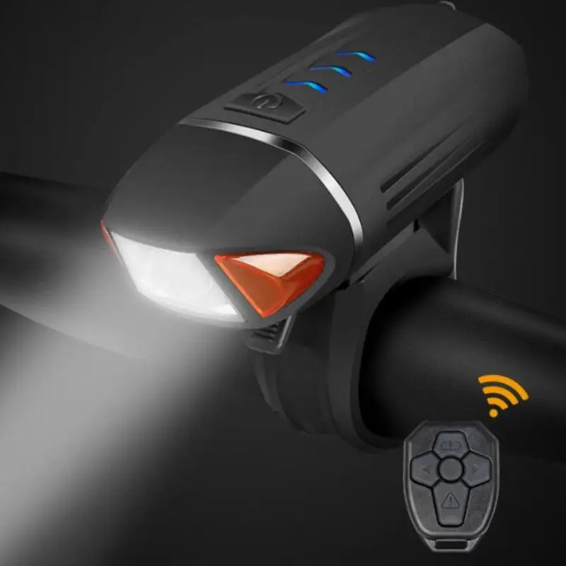 

Black USB Rechargeable LED Bike Remote Control Headlight Bicycle Front Turn Signal Horn Light Cycling Accessories