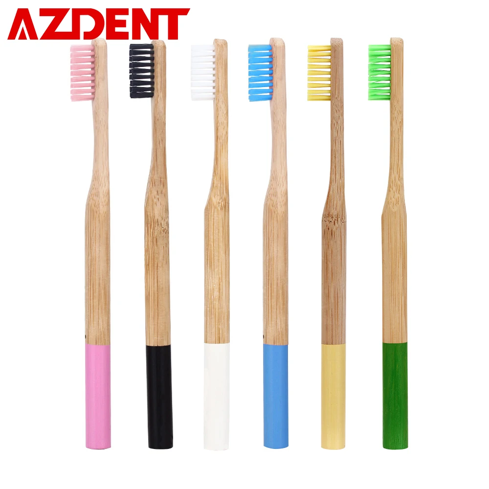 AZDENT 6 шт деревянной ручкой Зубная щётка Защита окружающей среды бамбуковый уголь