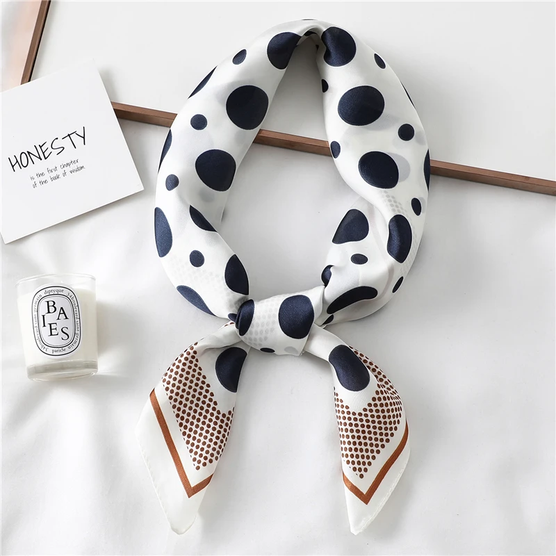 Женский шелковый шарф квадратный дизайнерский шейный платок в горошек для офиса