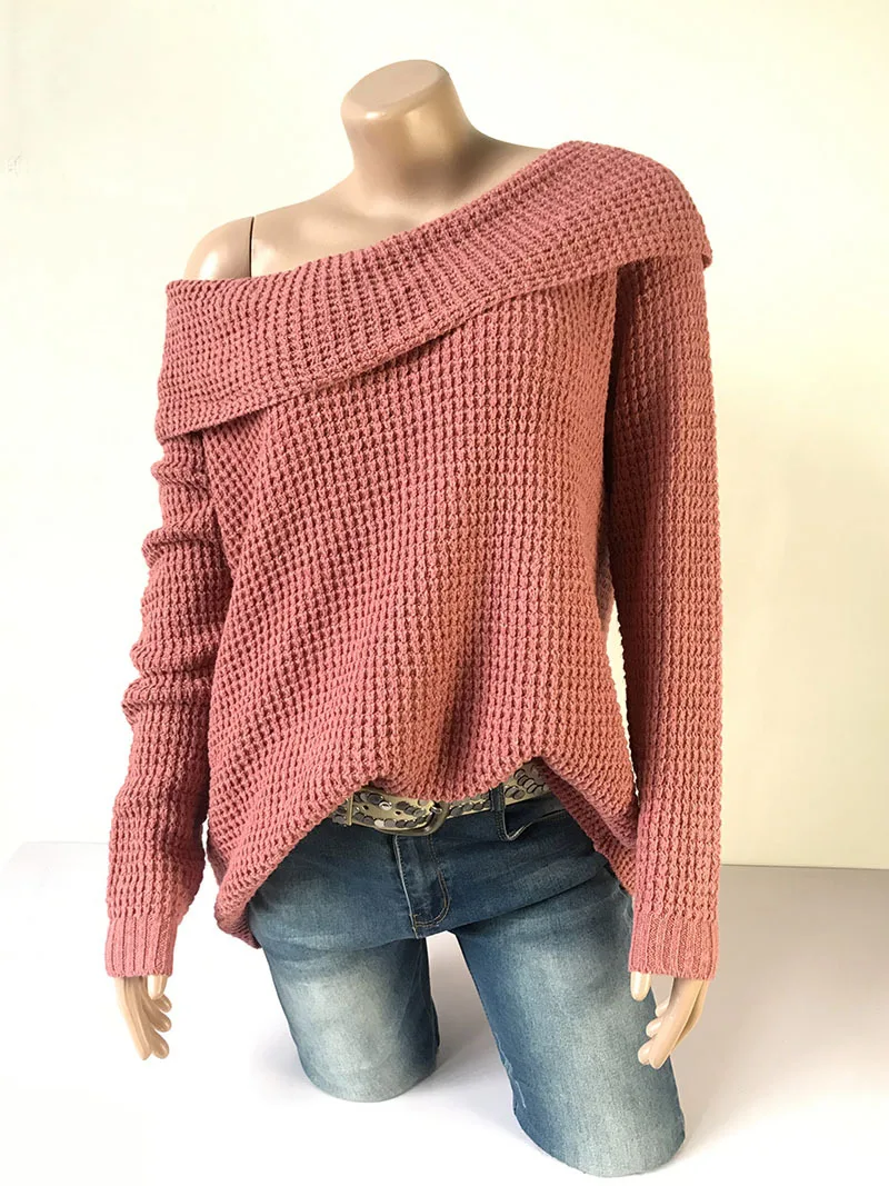 Fashion Women's Sweaters 2019 Women Pullover Sweater Knitted/ Loose/ Oversized Plus Size Off Shoulder | Женская одежда