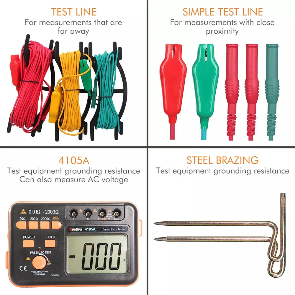 Цифровой тестер сопротивления заземления 4105A набор тестеров изоляции мегомметр