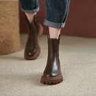 Женские кожаные ботинки челси на платформе, коричневые короткие ботильоны без шнуровки, Осень-зима 2022