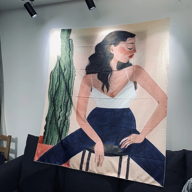 Гобелен настенные гобелены кактус девушка растения украшения гобелен ткань