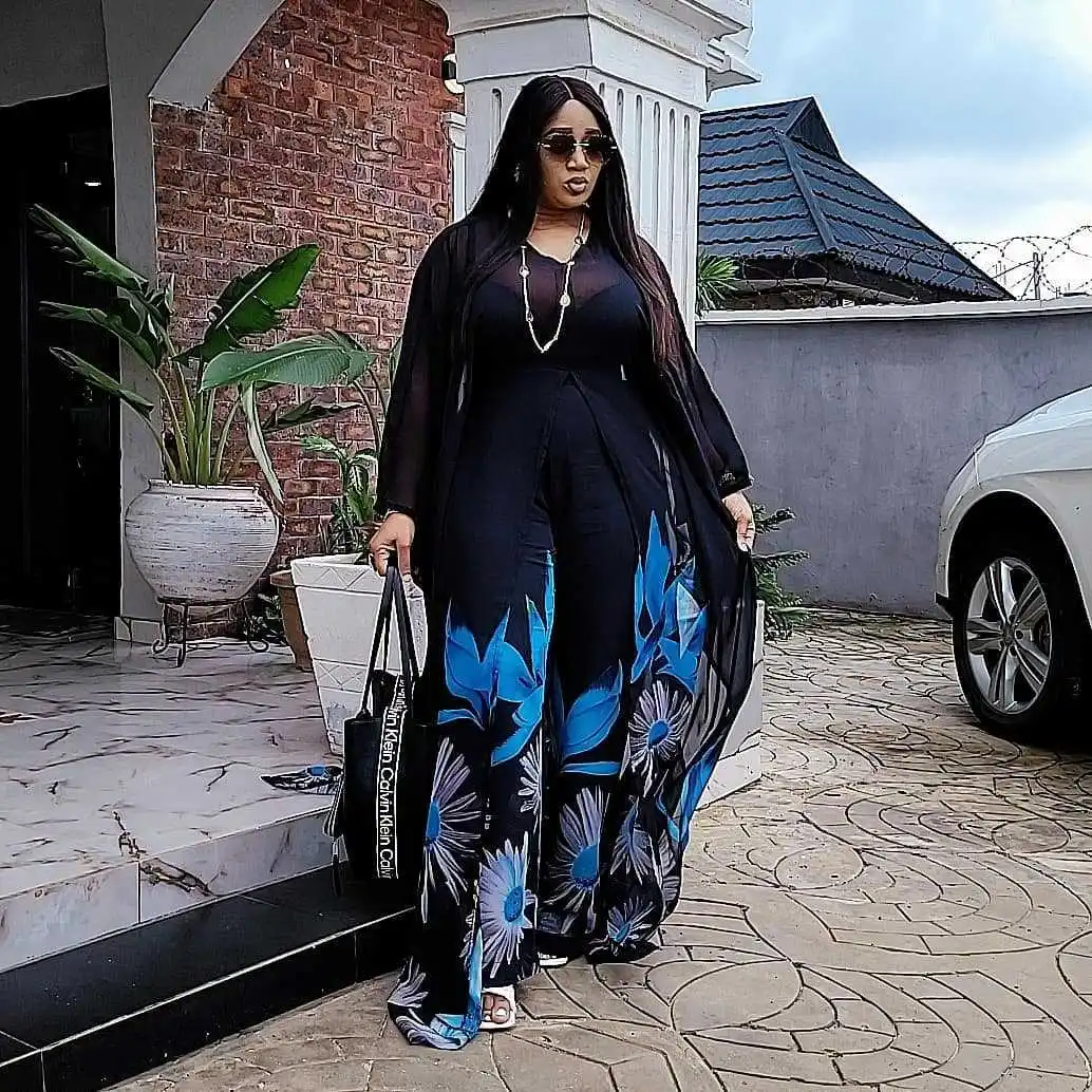 

Женский брючный костюм с принтом, широкими штанинами и Расклешенным рукавом