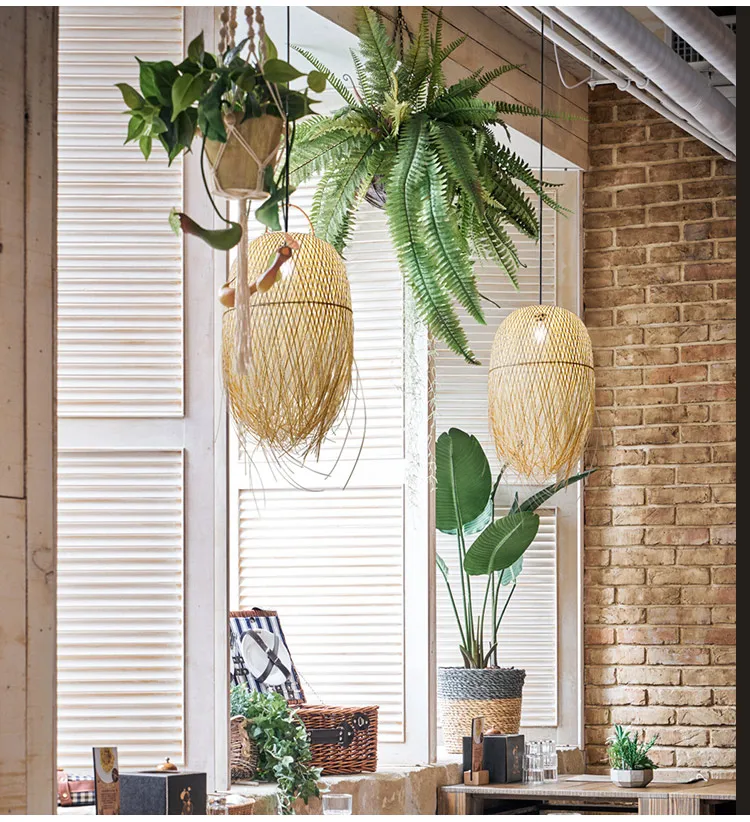 

Japanese Bamboo Pendant Lights Led Hang Lamps for Home Luminaire Design Pendant Loft Hanging Lustre Suspension Fixtures