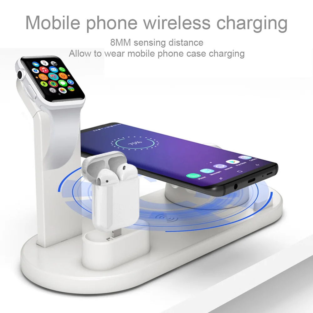 4 в 1 беспроводная зарядная док-станция для Apple Watch 3 2 airpods iPhone X XS Max XR 8 Plus Qi Быстрое беспроводное зарядное устройство Подставка