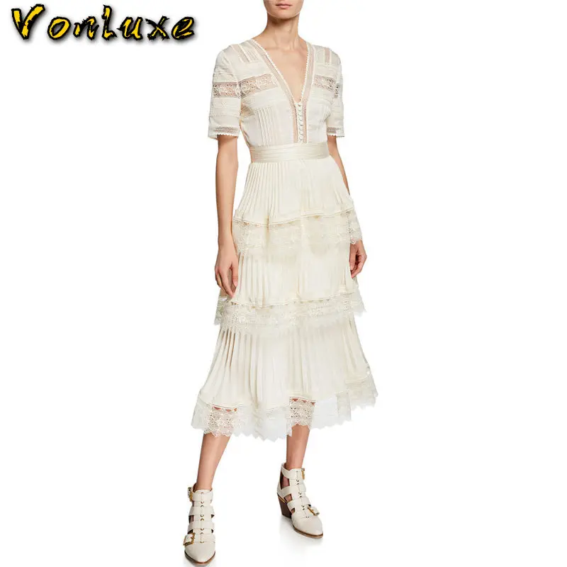 Женское многослойное платье макси с оборками праздничное ажурное кружевное