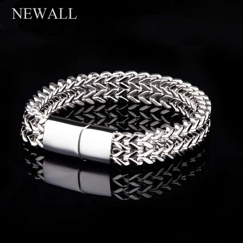 Silver Color Newall 10 мм широкий 316L Нержавеющая сталь Мужской Браслет безопасный замок простая цепочка мужские ювелирные изделия винтажные модные ювелирные изделия Хип-хоп панк - Окраска металла: Silver Color