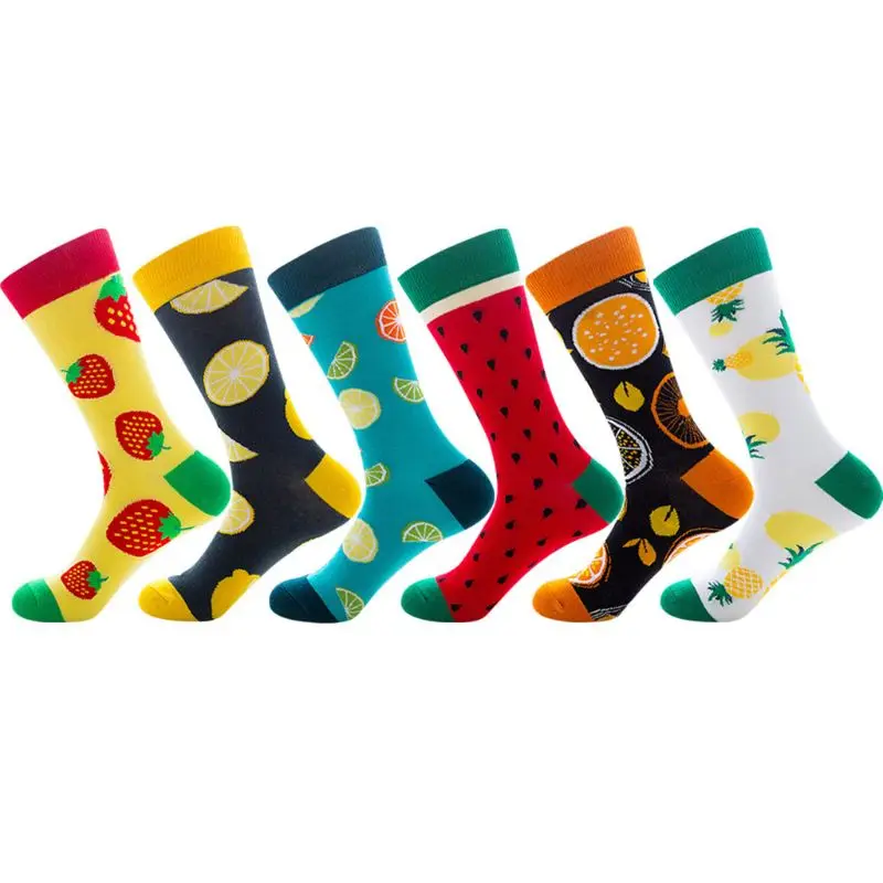 

6 Pairs Men Women Funny Novelty Crazy Cotton Crew Socks Bright Colored Fruits Lemon Pineapple Printed Harajuku Skateboard Hosier