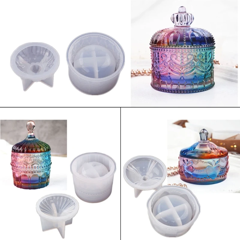 

DIY 3 Stye Storage Box Resin Mold with Lids Kit Jewelry Candy Jar Silicone Mold K3KF