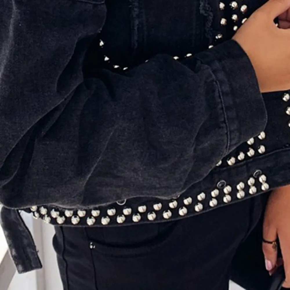 Осенне-зимняя женская куртка в стиле Харадзюку с заклепками пальто короткая