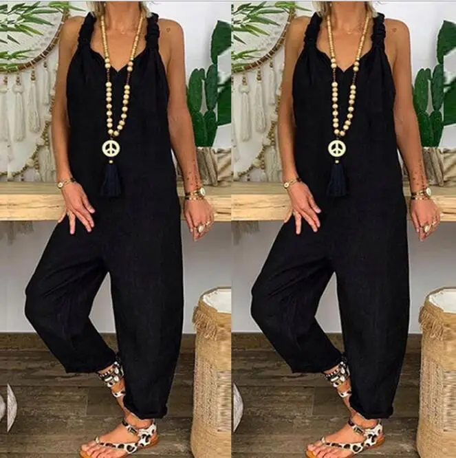 Европейский и американский Новый Свободный Повседневный льняной комбинезон