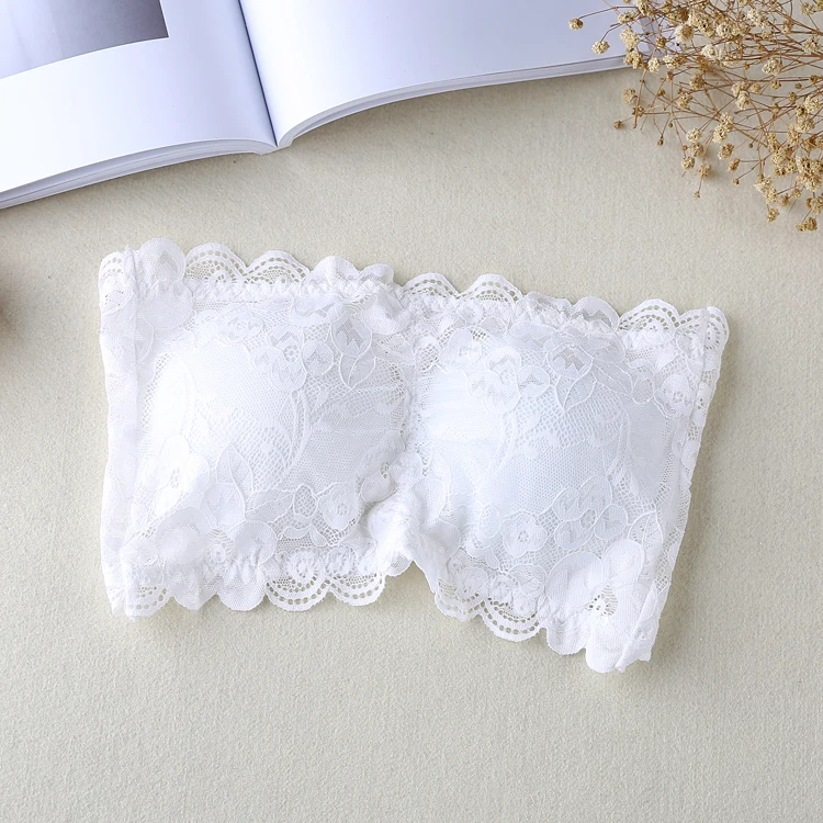white 1 шт. модные летние женские цветочные кружева Bandeau бесшовный бандо без косточек Размеры 4-крюк бюстгальтер без бретелек топ - Цвет: white
