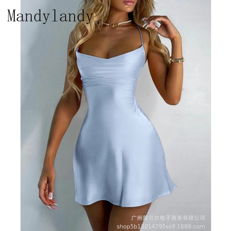 

Mandylandy Dress Summer Sexy Strapless Spaghetti Strap Long Sleeve Backless Dress Women Casual Solid Color Slim High Waist Dress