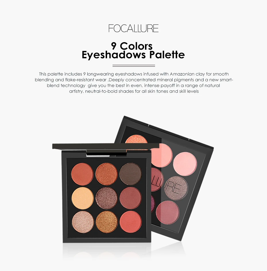 FOCALLURE 9 цветов Тени для век мерцающие матовые цветные блестки для век палитра для макияжа век палитра теней Макияж Металлические тени для век