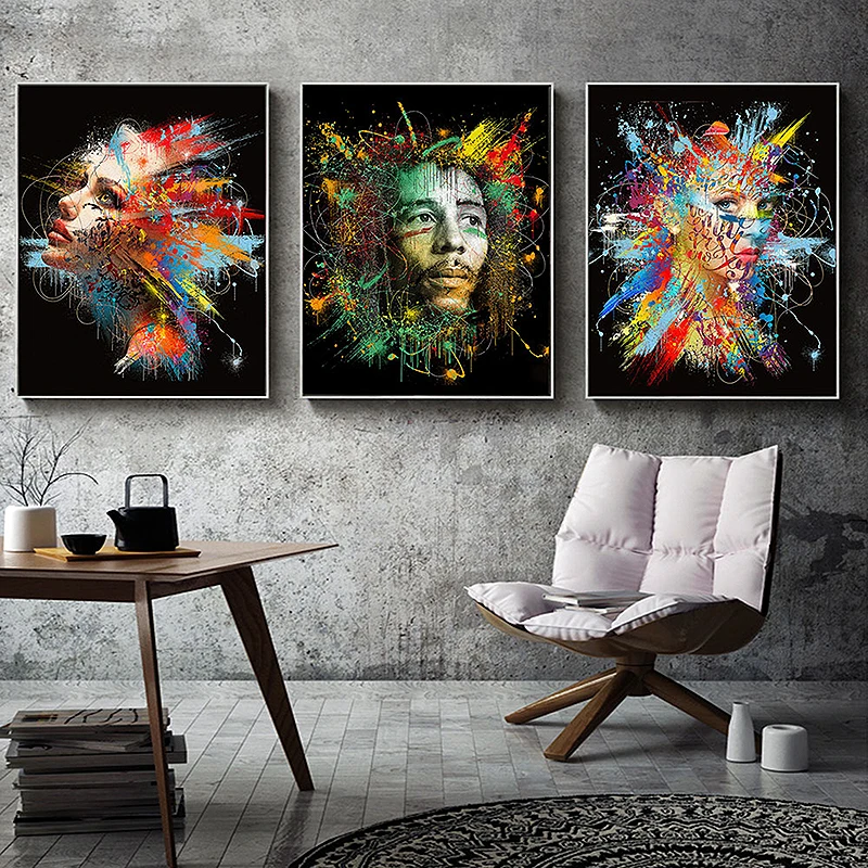 

Graffiti Art Canvas Painting Animal and Figure Poster Prints Modern Art Wall Art Pictures for Living Room Home Decor No Frame