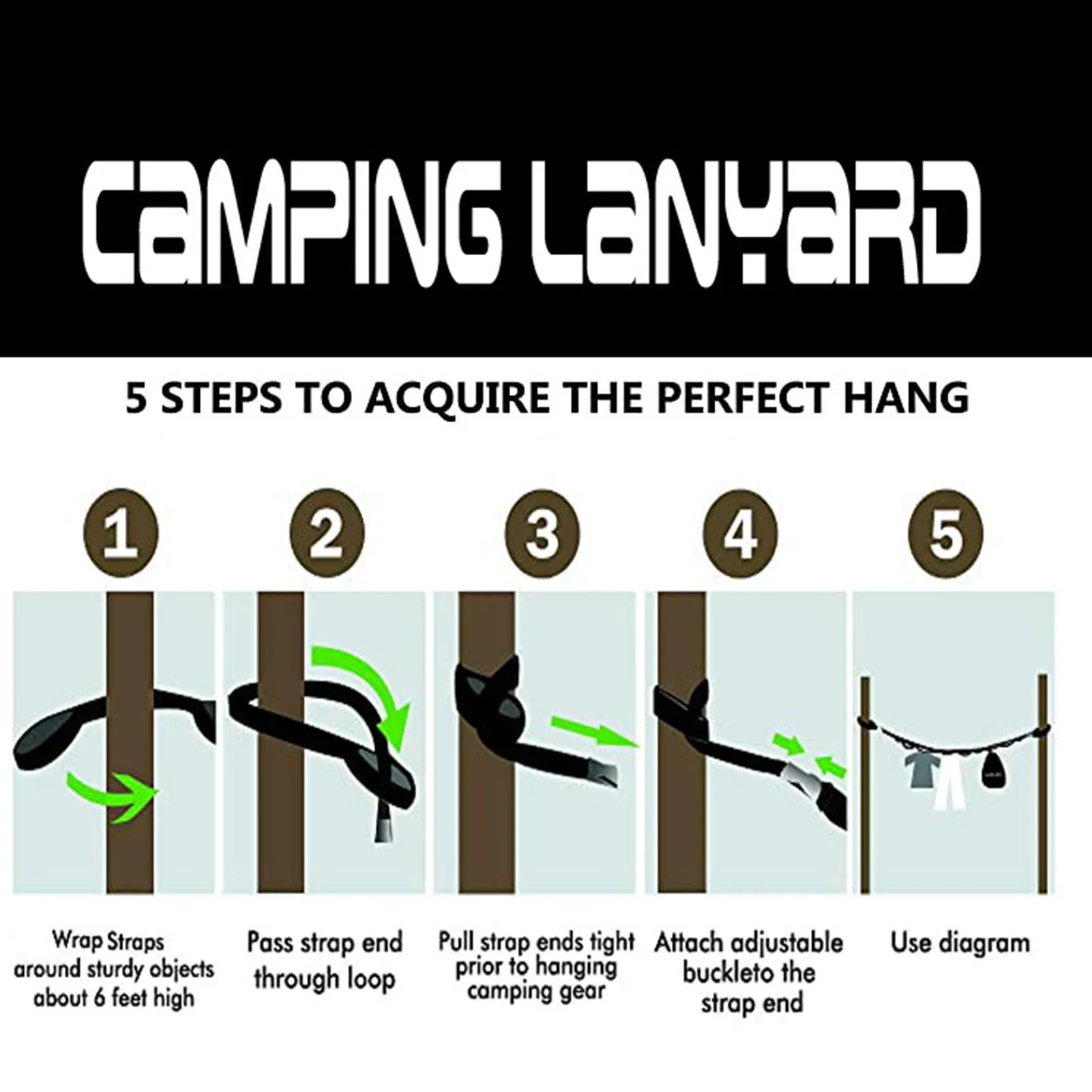 

Outdoor Tent Storage Lanyard Collective Camping Clothesline Wild Hammock Strap 19-ring Portable Clothes Belt