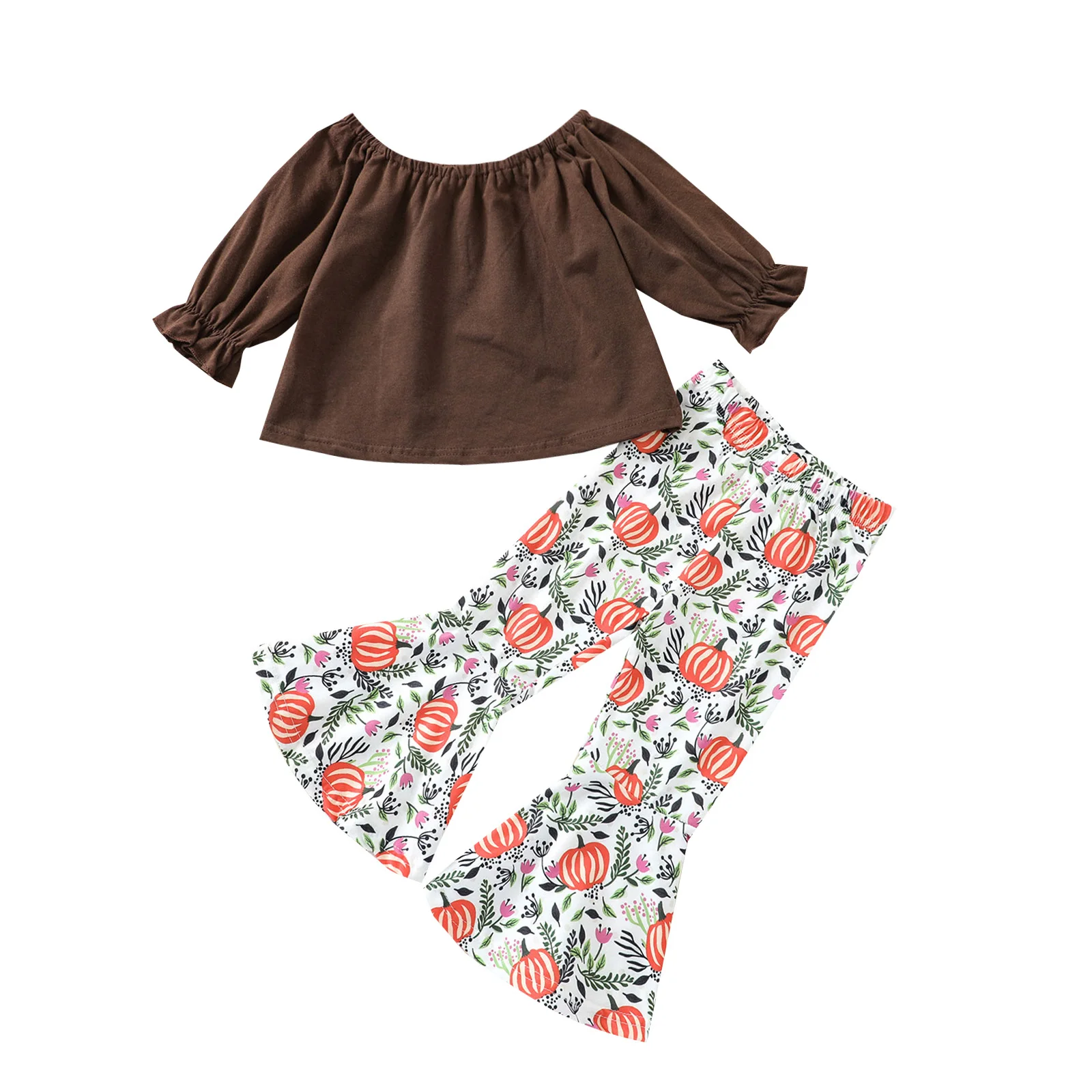 

Футболка и брюки для маленьких девочек, однотонный топ с длинным рукавом и штаны-годе с тыквой