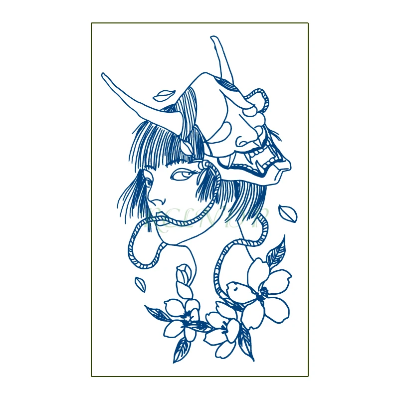 

Водостойкая временная татуировка с соком, крутая девушка, Цветочная праджна, маска, прочные татуировки, флэш-тату, поддельные татуировки дл...