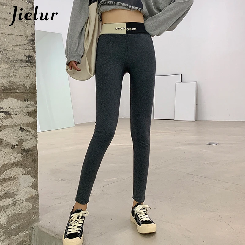 Jielur хлопковые спортивные Леггинсы женские эластичные штаны с высокой талией корейская мода пэчворк обтягивающие серые черные леггинсы женские M-XL