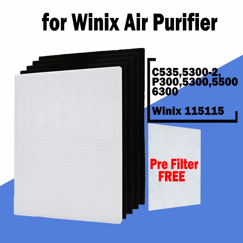 

fit Winix 115115 Air Filter Element Set 1 HEPA Air Filter Screen+ 4 Replacement Activated Carbon Filters For C535,5300-2,P300