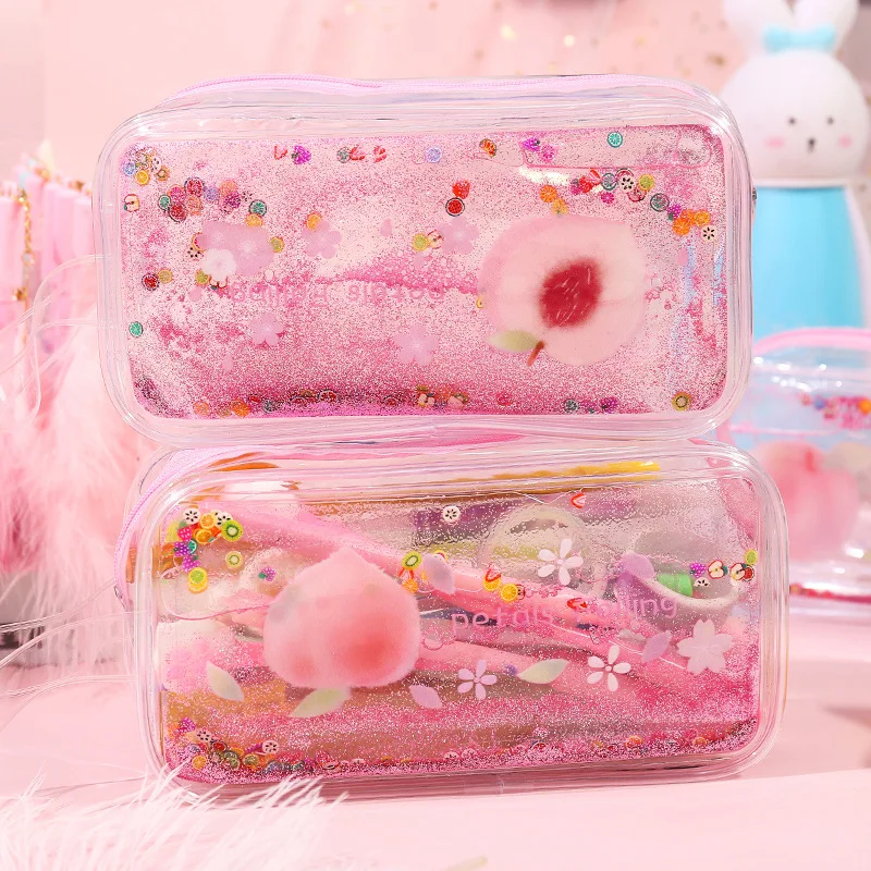 

1 Pcs Kawaii Pencil Case peach transparent Gift Estuches School Pencil Box Pencilcase Pencil Bag School Supplies Stationery