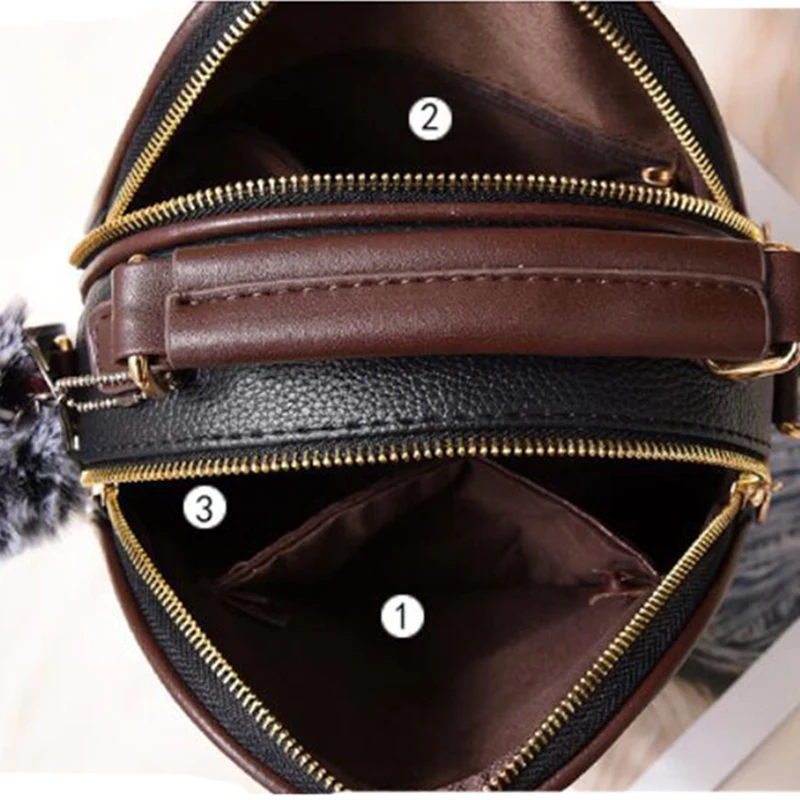 

Fashion Solid Color Women Shell Bag Portable Shoulder Bag Fashion PU Leather Elegant Female Bag With Gray Hair Ball